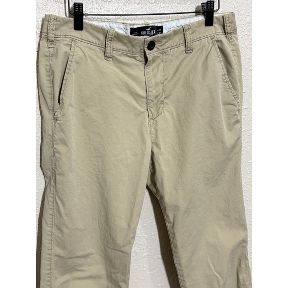 Hollister Chino Pants Mens 31x32 Khaki Slim Straight Stretch Casual Pockets - Picture 3 of 4